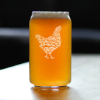 Hen - Cute Funny Beer Can Pint Glass, Etched Sayings - Cute Farmhouse Decor Gifts for Lovers of Hens, Chickens, and Beer