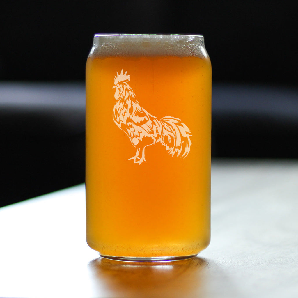 Rooster - Cute Funny Beer Can Pint Glass, Etched Sayings - Cute Farmhouse Décor Gifts for Lovers of Roosters, Chickens, and Beer