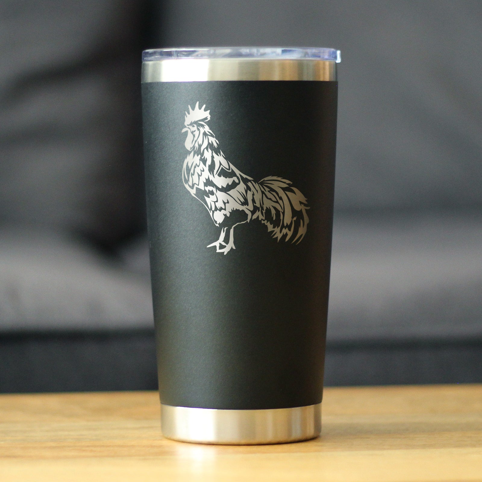 Rooster - Insulated Coffee Tumbler Cup with Sliding Lid - Stainless Steel Travel Mug - Chicken Gifts and Farm Décor for Women and Men