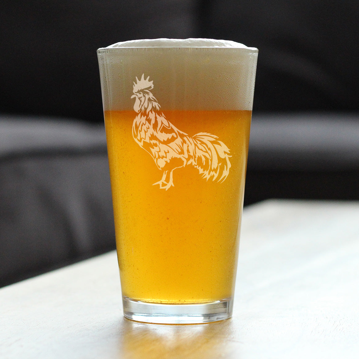 Rooster - Cute Funny Pint Glass, 16 Oz, Etched Sayings, Cute Farmhouse Décor Gifts for Lovers of Roosters, Chickens and Beer