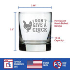 Don't Give a Cluck - Funny Chicken Whiskey Rocks Glass Gifts for Men & Women - Fun Whisky Drinking Tumbler Decor