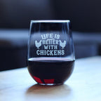 Life is Better with Chickens Stemless Wine Glass - Cute Chicken Themed Decor & Mama Hen Gifts for Women - Large